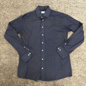 Eton Slim Navy Blue Polka Dot Long Sleeve Button Up Shirt Men's Size 41/16